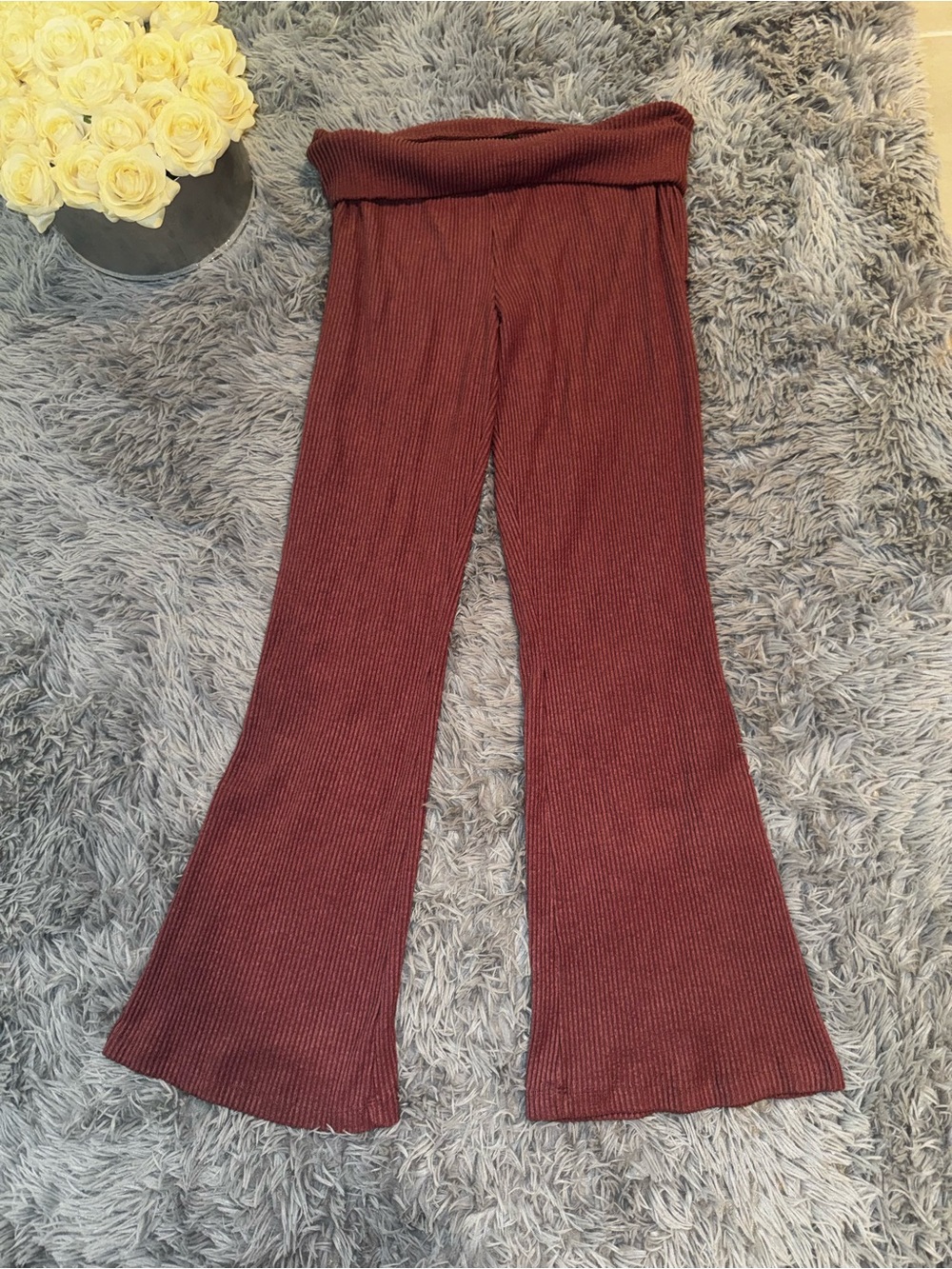 wild fable Ribbed Fold-Over Waist Flare Pants - Purple!